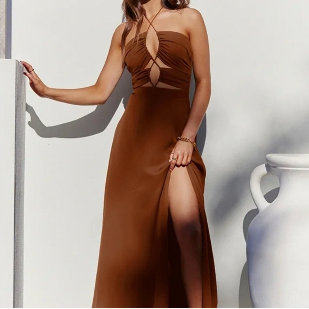 Formal Elegant Burnt Orange Maxi Dress vacation